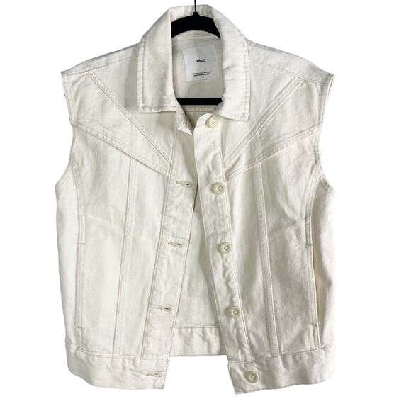 Mango Womens XXS Off White Oversized Sleeveless Denim Vest Seams Button Front - Picture 1 of 9